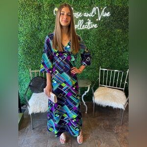 Sold! Vintage, fashion of Hawaii Geometric Patterned Maxi Dress -
